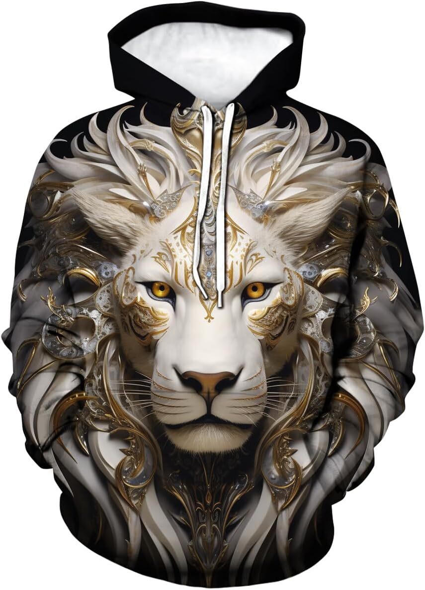 Hoodie for Mens Womens Novelty Lion Hoodies For Men Animal Sweatshirt Pullover Pocket Hoody Graphic Hip hop Warmth