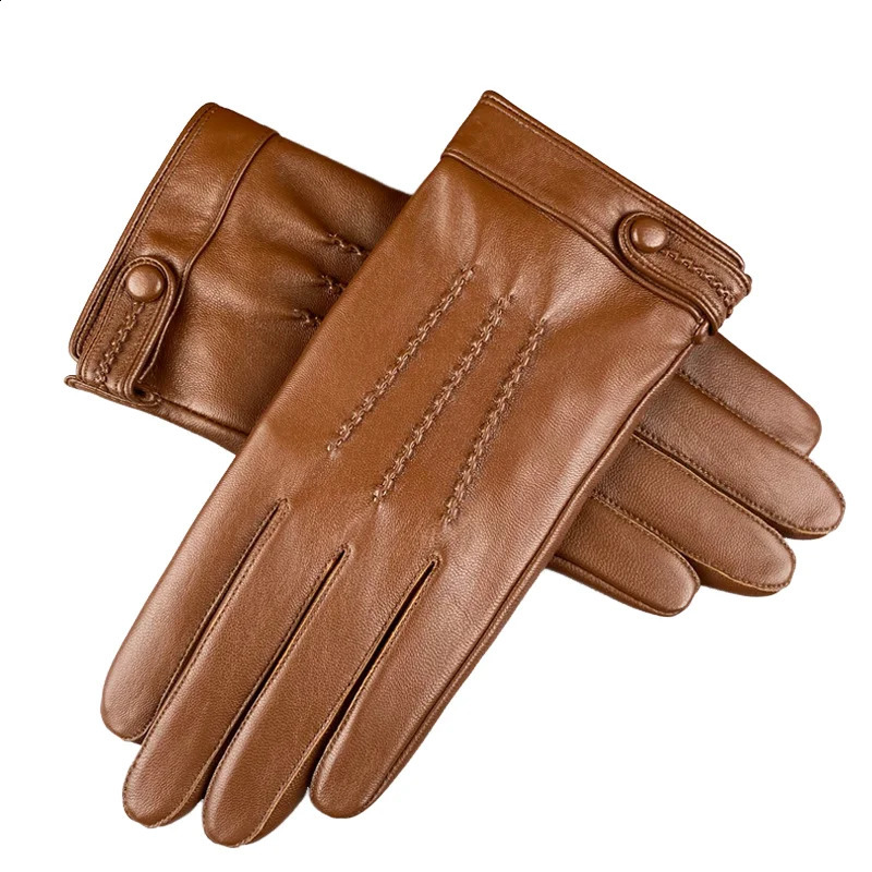 High Quality Genuine Sheepskin Leather Men Gloves Autumn Winter Windproof Warm Touch Screen Business Full Finger Gloves 241024