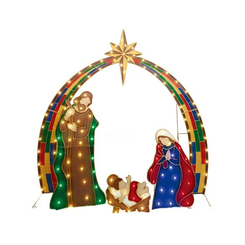 Tinsel Nativity Scene Warm White Plane Painting For Easter Christmas Outdoor Yard Garden Home Decorations Event Decoration