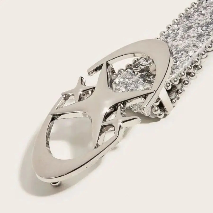 Y2K Girls Cross Star Silver buckle girl cowboy belt suitable for womens daily use of hip hop party belt fashion everything 241024