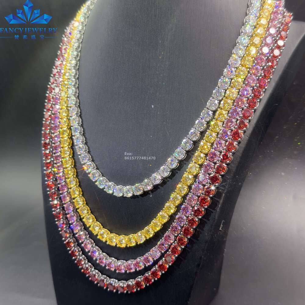 Sparkg Fashion Jewelry 3Mm 5Mm 6.5Mm Yellow Moissanite Tennis Chain Necklaces And Bracelet Pass Dia Tester