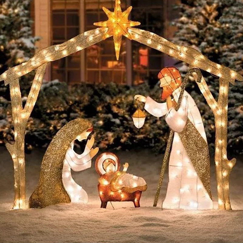 Tinsel Nativity Scene Warm White Plane Painting For Easter Christmas Outdoor Yard Garden Home Decorations Event Decoration
