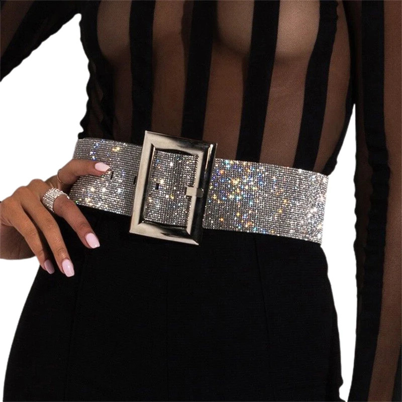 Xingqing Diamond Belt y2k Aesthetic Women Fashion Metal Needle Buckle Wide Waist Belt for Pants Jeans Dress Accessories 241024