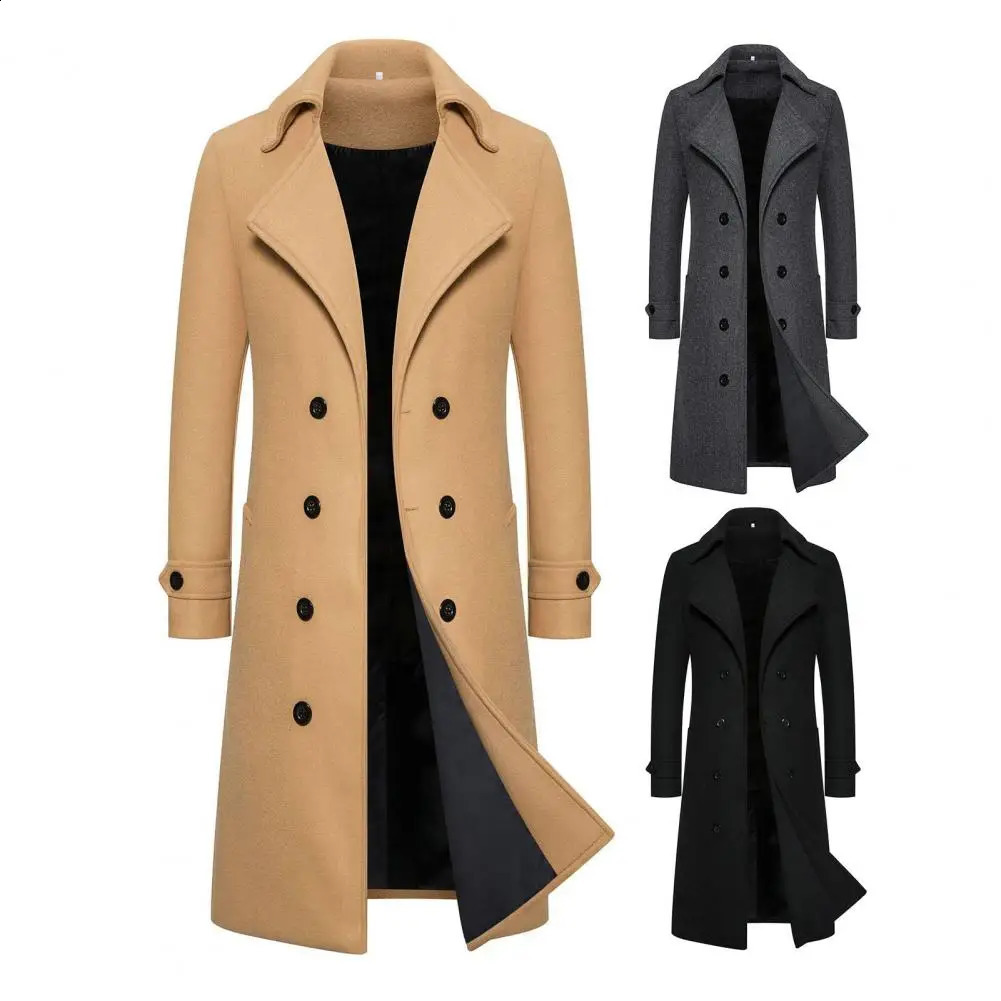 Solid color coat long coat double-layer mens coat ultra-thin suitable for long sleeves thick windproof warm solid color 241021