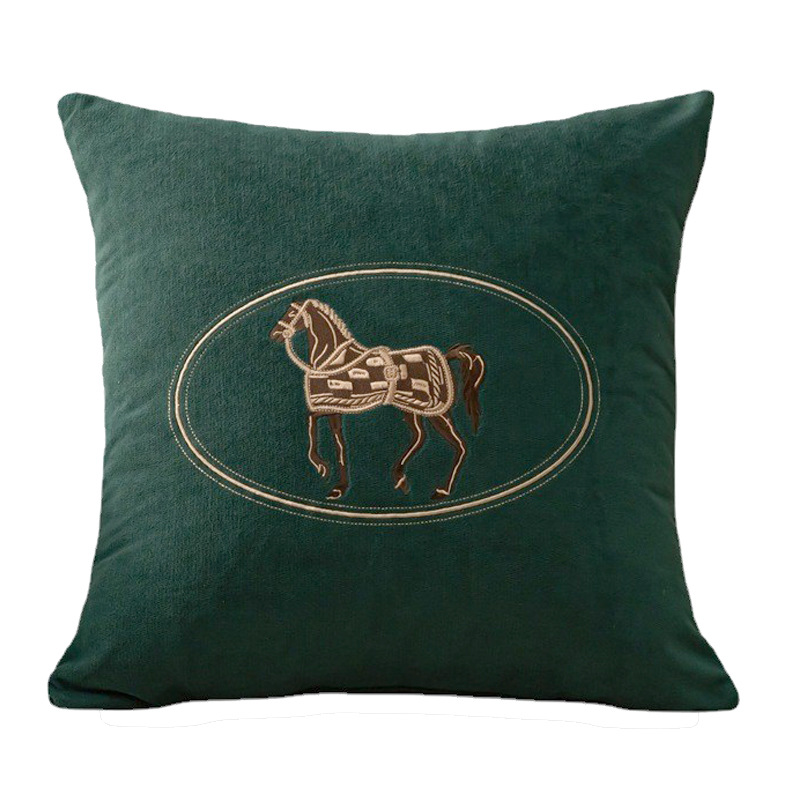 Pillow American Hand-embroidered Cover Horse Pattern Hug Pillowcase Sofa Home Office Living Room Car 45cm