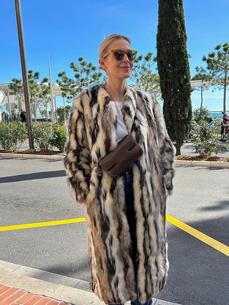 Elegant round neck full sleeve warm womens jacket compared to fluffy faux fur long jacket autumn and winter womens jacket 241021