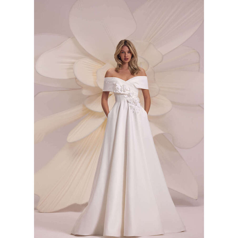Classic Wedding Dress A-E V-Neck Off The Shoulder Appliques Backless Sleeveless Elegant Bride Vestido De Noiva Custom Made 6660311