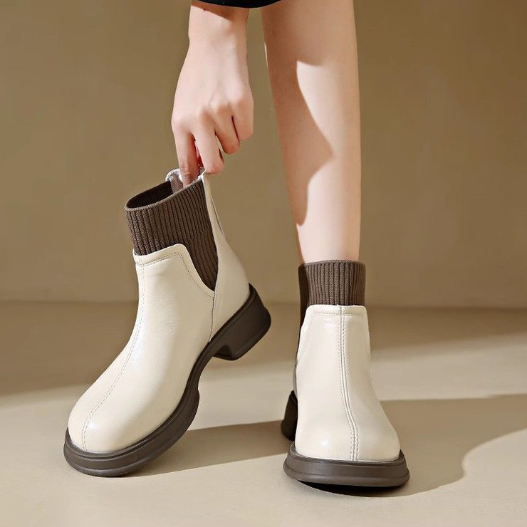 Stylish Women's Martin Boots: Versatile Chunky Heel Boots with Thick Sole for Casual Wear | Triple Black & Beige f54d