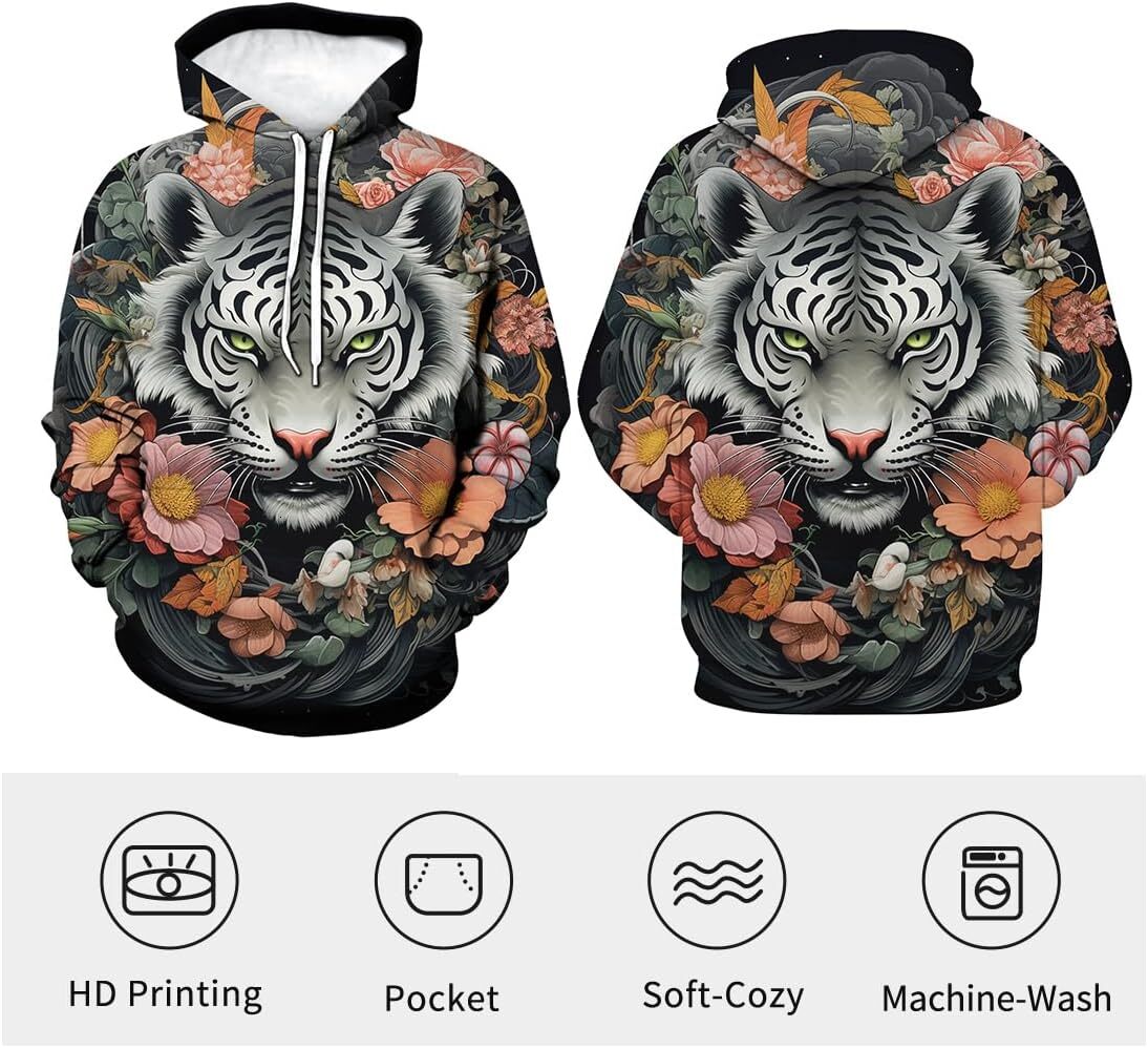 Hoodie for Mens Womens Mens Tiger Hoodie Autumn Winter Long Sleeve Pullover Animal Pattern Hoodies Graphic Hoodies sweatshirt Pullover Long Sleeve