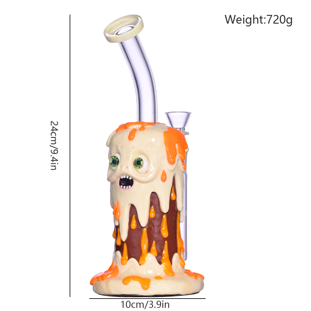 HippiesGlass,Glass Bubbler With Fixed Diffuser Downstem Water Pipe Bong,Colored Polymer Clay Glass Water Pipe,3D Cute Glass Bong,Glass Hookah,Glow In 