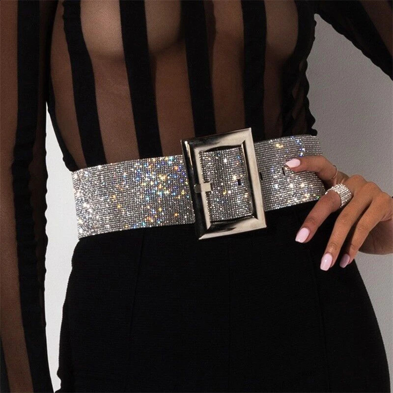 Xingqing Diamond Belt y2k Aesthetic Women Fashion Metal Needle Buckle Wide Waist Belt for Pants Jeans Dress Accessories 241024