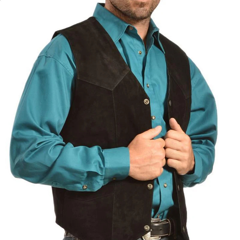 Men's Suede Spring Vest Coat - V-Neck Button Casual Slim Waistcoat B4