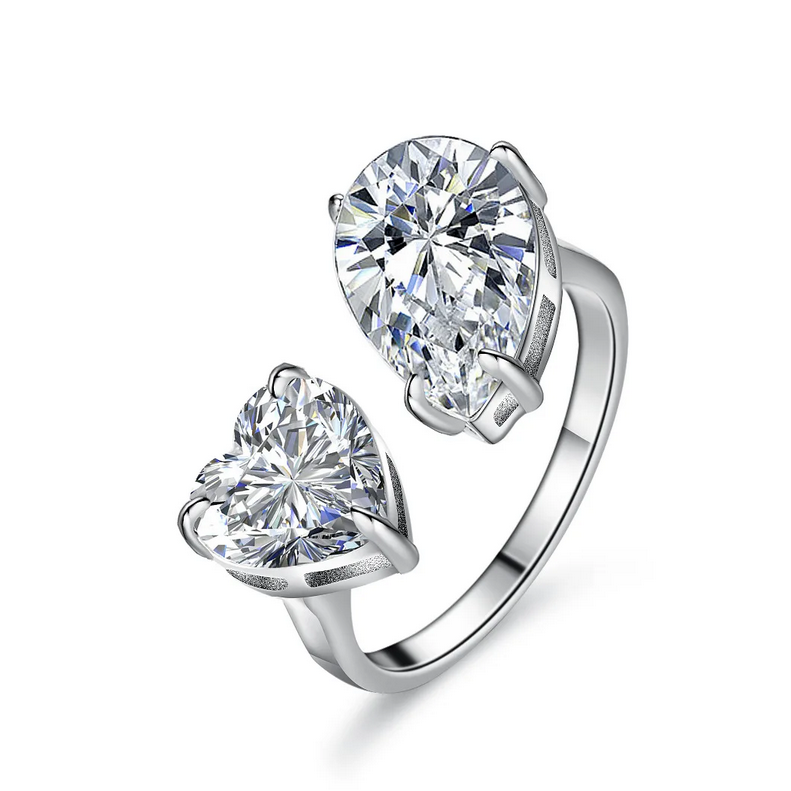 Lovers Heart To Pear Lab Moissanite Diamond 925 Sterling Silver Engagement Wedding Band Rings for Women Bridal Statement Party Jewelry Gift Adjustable