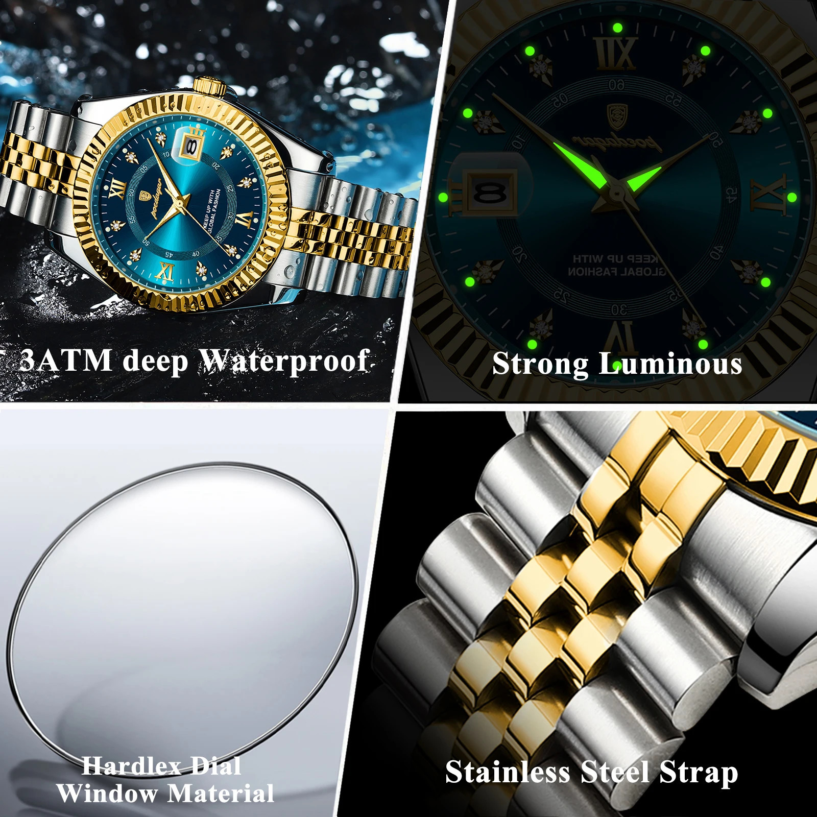 Poedagar sports watch mens waterproof luminous date mens watch quartz stainless steel mens watch Relojbox mens watch 241009