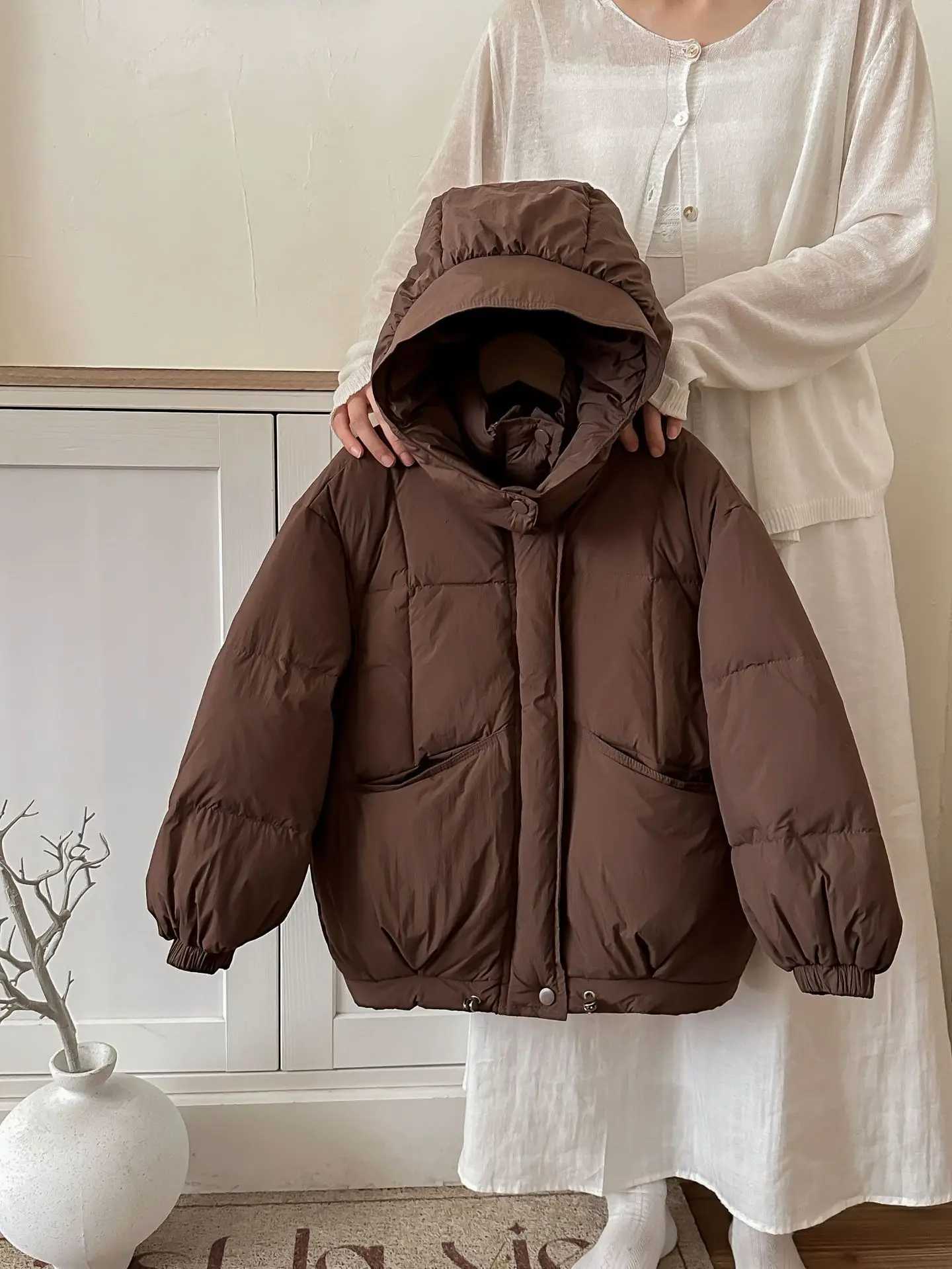 Boys Girls Down Jackets Winter White Duck Down Warm Solid Hooded Coat Children Zipper Casual Loose Puffer Outerwear 5-12YXJ241021