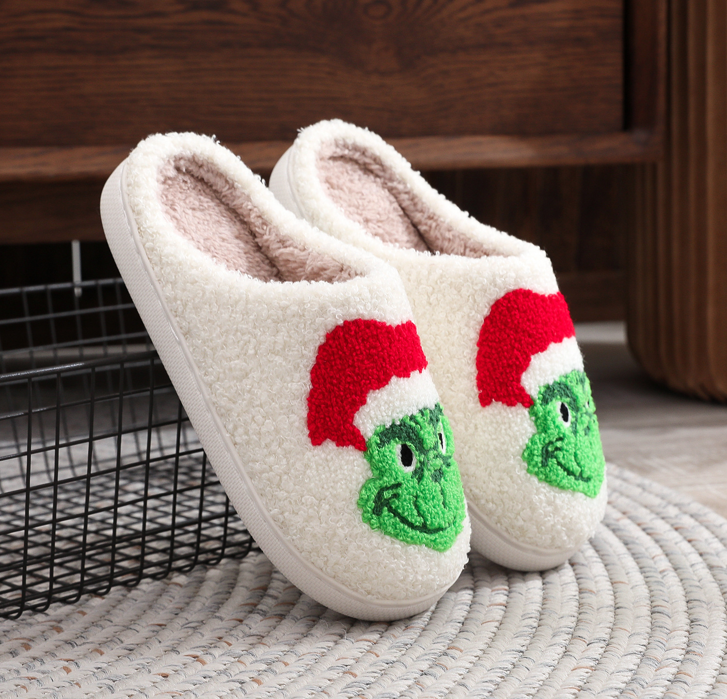 2024 Christmas New Cotton for Men and Women's Home Winter Woolen Slippers 2 Pieces