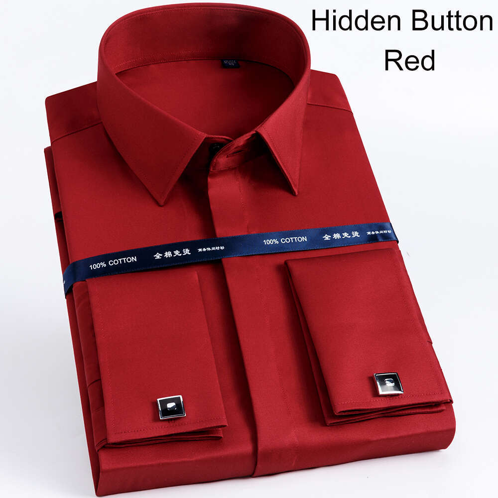Mercerized Cotton French Button Shirts Long Sleeve Men Tuxedo Wedding High Quality Dress Shirt With Cuff