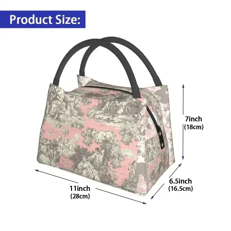 Toile De Jouy vintage French insulated lunch bag suitable for camping trips adjustable cooler lunch box womens lunch bag 241021