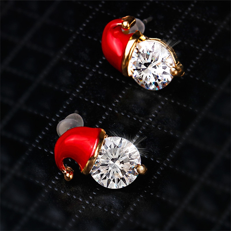 Europe and the United States foreign trade hot Christmas gift earrings zircon drop oil diamond snowman hat earrings