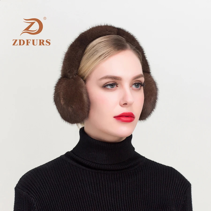 ZDFURS*Fashion Real mink Fur Earmuffs Women Comfortable Warm Earmuffs Ear Warmers For Girls Winter mink Ear Protector 241024