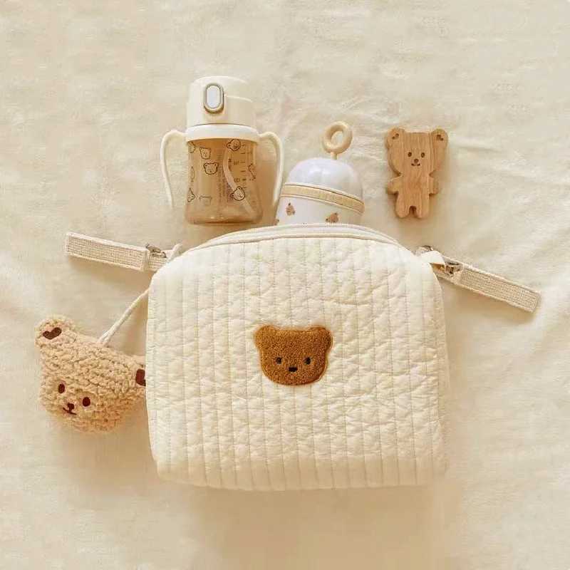 Stroller hanging bag ins wind embroidery bear zipper storage bag mommy go out diaper bag mother and baby bagC250326