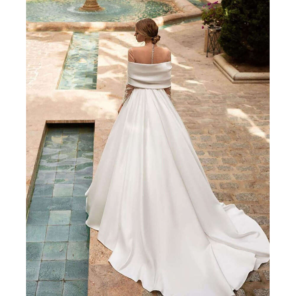 Classic Wedding Dress A-E High Neck Appliques Lace Long Sleeve Or-Length Princess Bride Vestido De Noiva Custom Made 0228Lz