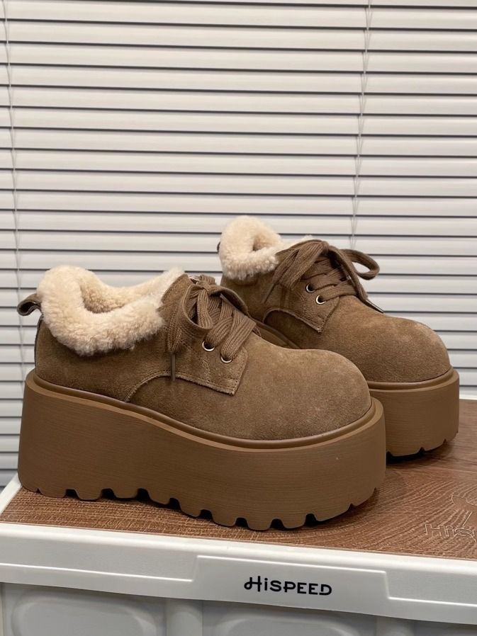 Frosted Lamb Wool Autumn Winter New Thick Soled Height Increasing Cotton Shoes