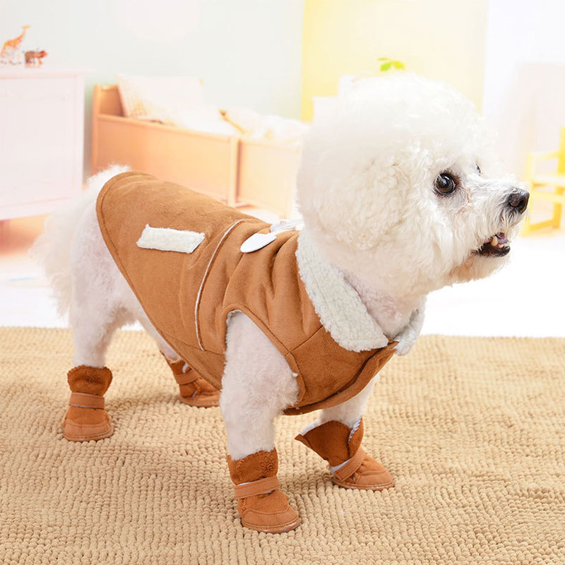Winter Warm Suede Lamb Velvet Antiskid Dog Winter Boots Shoes Small Dog Pet Shoes