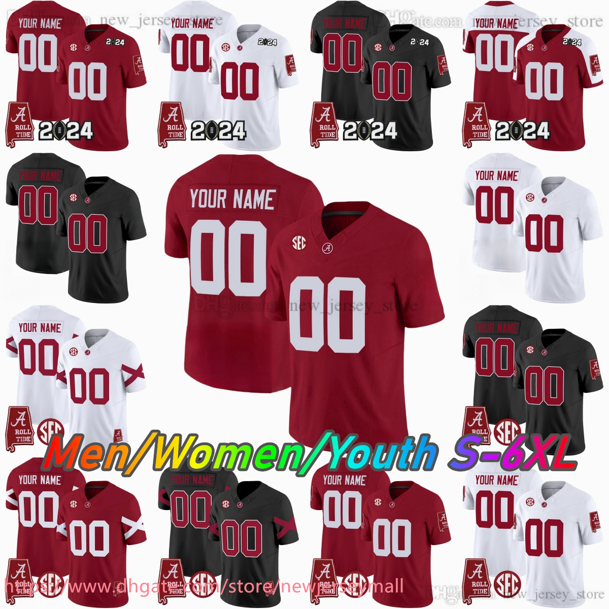 2024 Custom XS-6XL NCAA Alabama Crimson Tide Football Jersey 4 Jalen Milroe 2 Ryan Williams Jam Miller Deontae Lawson Justice Haynes Germie Bernard Daniel Hill
