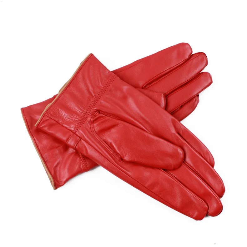 Winter Genuine Leather Gloves Women Sheepskin Warm Solid Color Female Real Sheep Lady Fashion Party Gloves WSR170 241024