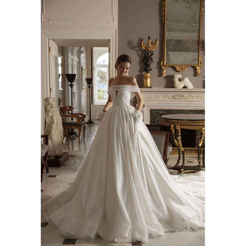 Illusion Wedding Dress A-E Strapless Off The Shoulder Appliques Sequins Sleeveless Bride Vestido De Noiva Custom Made 0228Lz