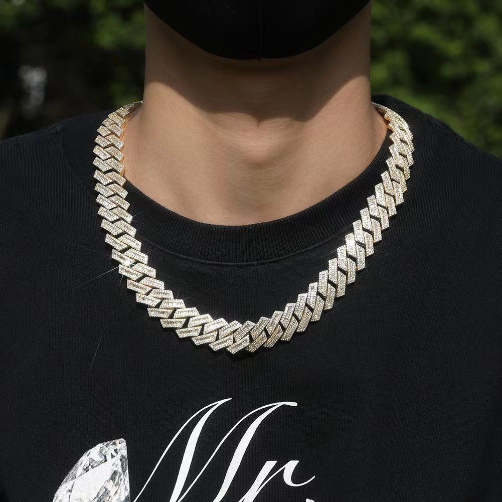 necklace moissanite chain Selling T square 925 silver inset Moissanite hip hop Cuban chain Mai Ah secret chain simulation drill collar