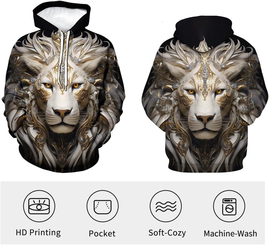 Hoodie for Mens Womens Novelty Lion Hoodies For Men Animal Sweatshirt Pullover Pocket Hoody Graphic Hip hop Warmth