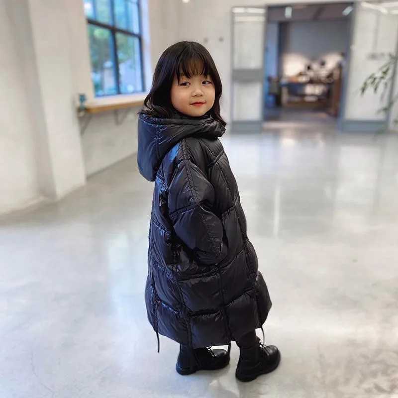 2024 Winter Girls 100-170cm X Long Thick Warm Hooded Parkas Kids Casual Coat OuterwearXJ241021