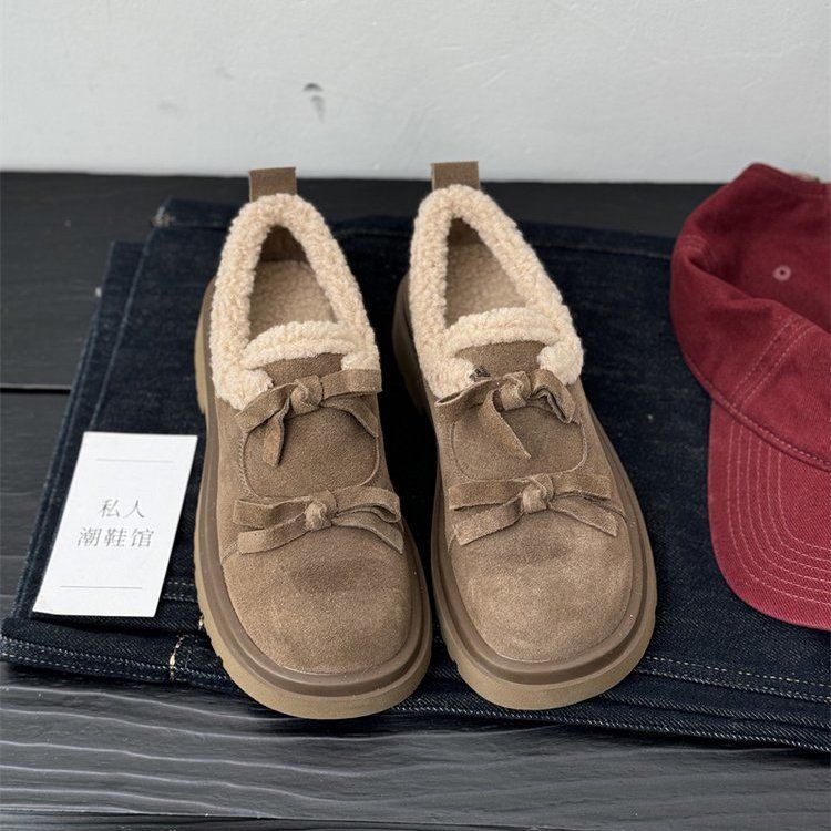 New Autumn Winter Style Added Velvet Thickened Warm Bow Tie Cotton Shoes