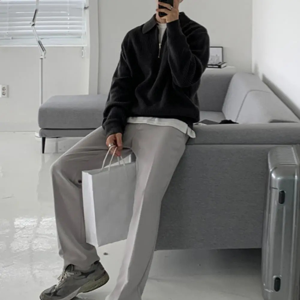 Winter Mens Vintage Half Zip Sweater Casual Pullover Men Warm Sweaters Slim Stand Collar Knitted Pullovers Male Coats 241021