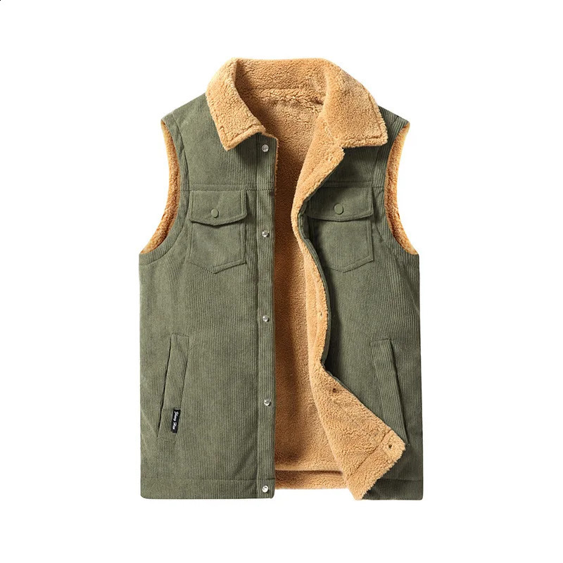Vintage Tooling Corduroy Vest Thickened Lamb Fleece Large Size Casual Mens Versatile Jacket leather vest 241021