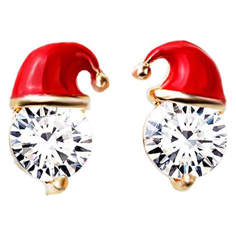 Europe and the United States foreign trade hot Christmas gift earrings zircon drop oil diamond snowman hat earrings