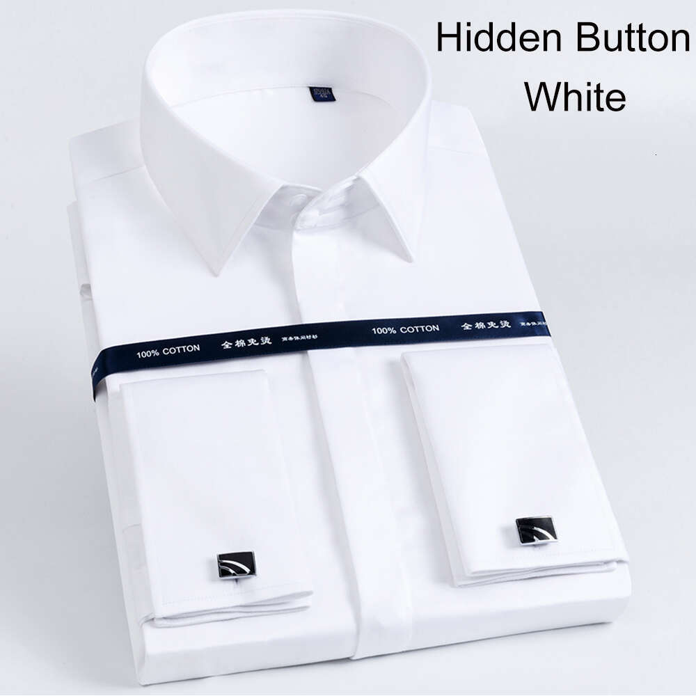 Mercerized Cotton French Button Shirts Long Sleeve Men Tuxedo Wedding High Quality Dress Shirt With Cuff