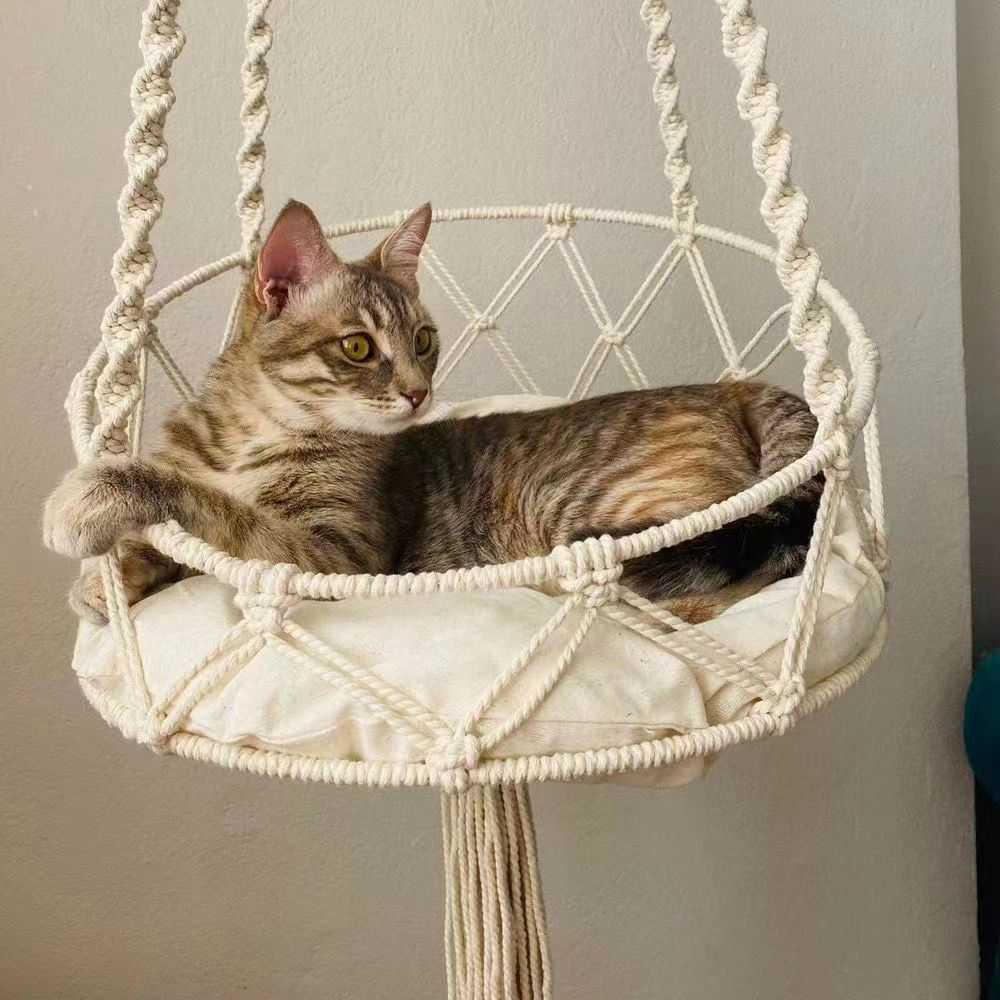 Dog Houses & Kennels Accessories Handmade woven kitten hammock bed Bohemian with hanging kit indoor decoration cat nest