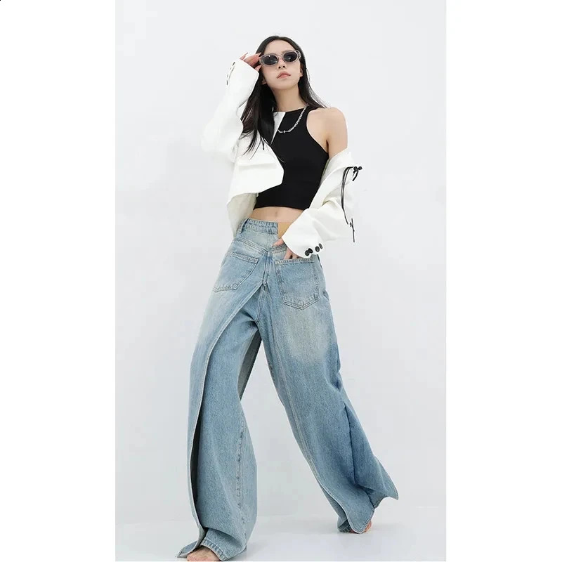 Women Blue Jeans Y2k Vintage High Waist Baggy Cowboy Pants Aesthetic Harajuku Denim Trousers 90s Trashy Emo 2000s Grunge Clothes 241010