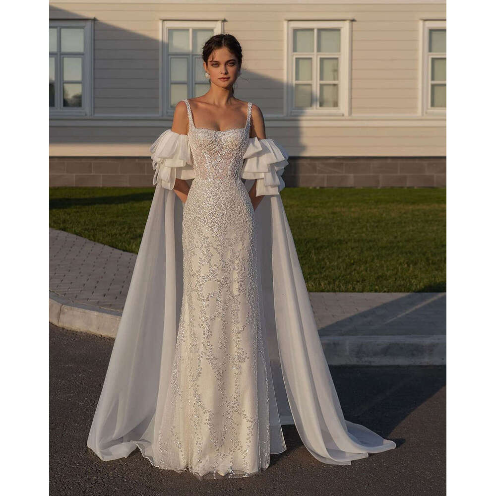 Nice-Looking Wedding Dress Mermaid Strapless Appliques Sequined Sleeveless Elegant Bride Gown Vestido De Noiva Custom Made 0228Lz
