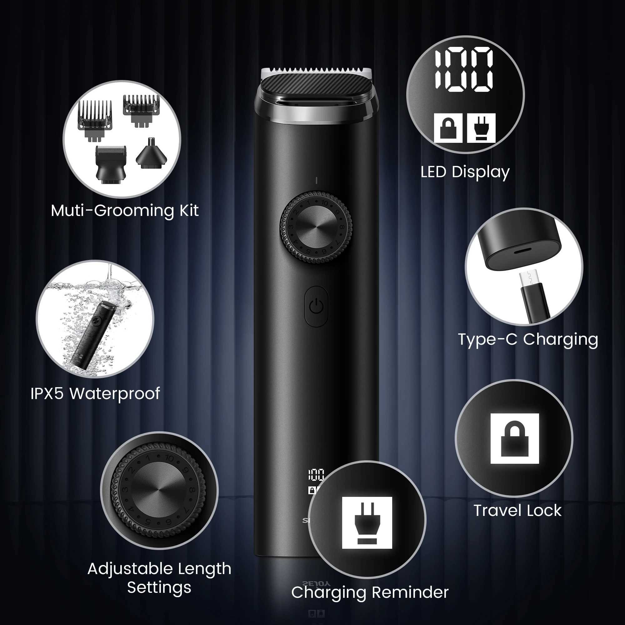 Sejoy Electric Hair Trimmer for Men 3 in 1 Shaver Razor Cordless Hair Clipper Rechargeable Nose Hair Trimmer with LED Display XJ250624
