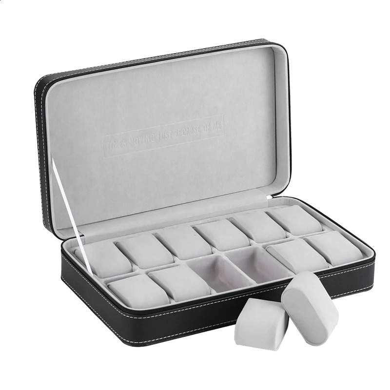 Watch Box Zippered Travel Case PU Leather Watch Storage Box Jewelry Collection Display Holder Organizer for Men Women 241024