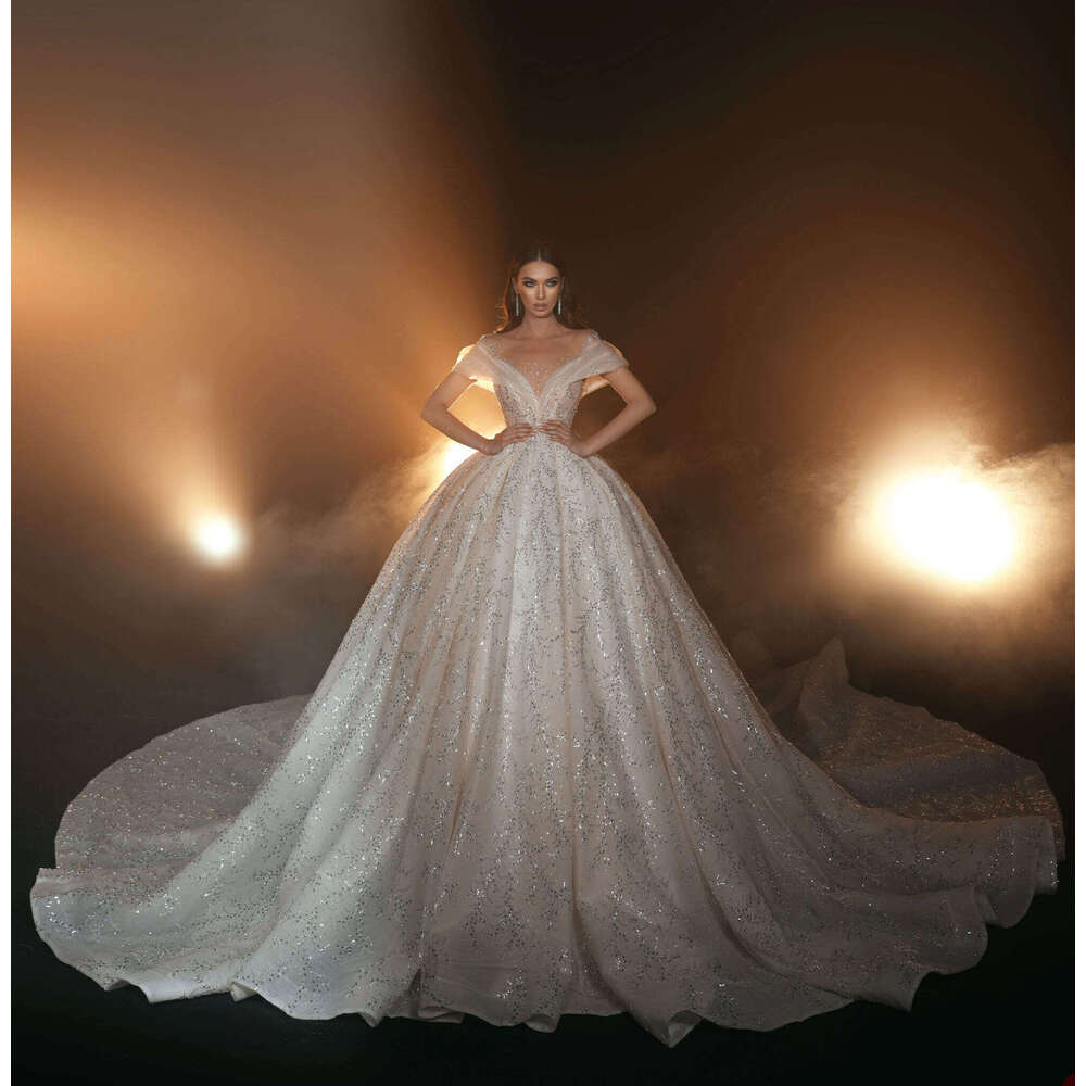 Dress Illusion Wedding Ball Gown V-Neck Off The Shoulder Sequined Sleeveless Or-Length Bride Vestido De Noiva Custom Made