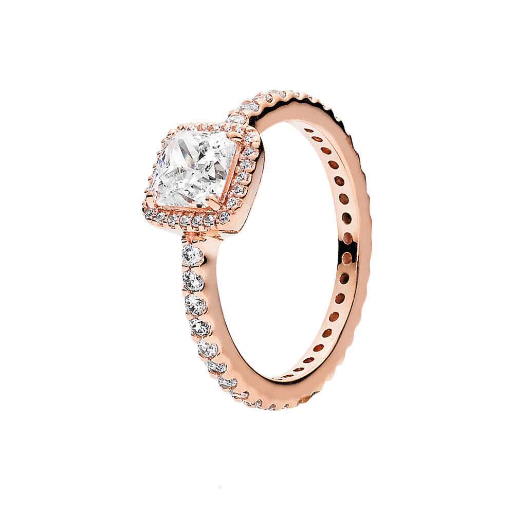 925 Sparking Rose Gold Elevated Heart Crown Solitaire Clear Zircon CZ Ring For Women Anniversar Wedding Jewelry