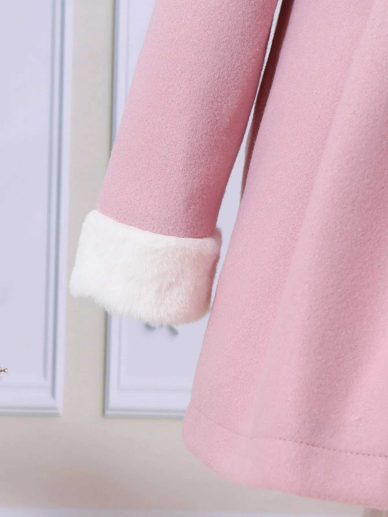 Girls new autumn and winter fur collar shawl double-layer wool coat with bow hat CL241021