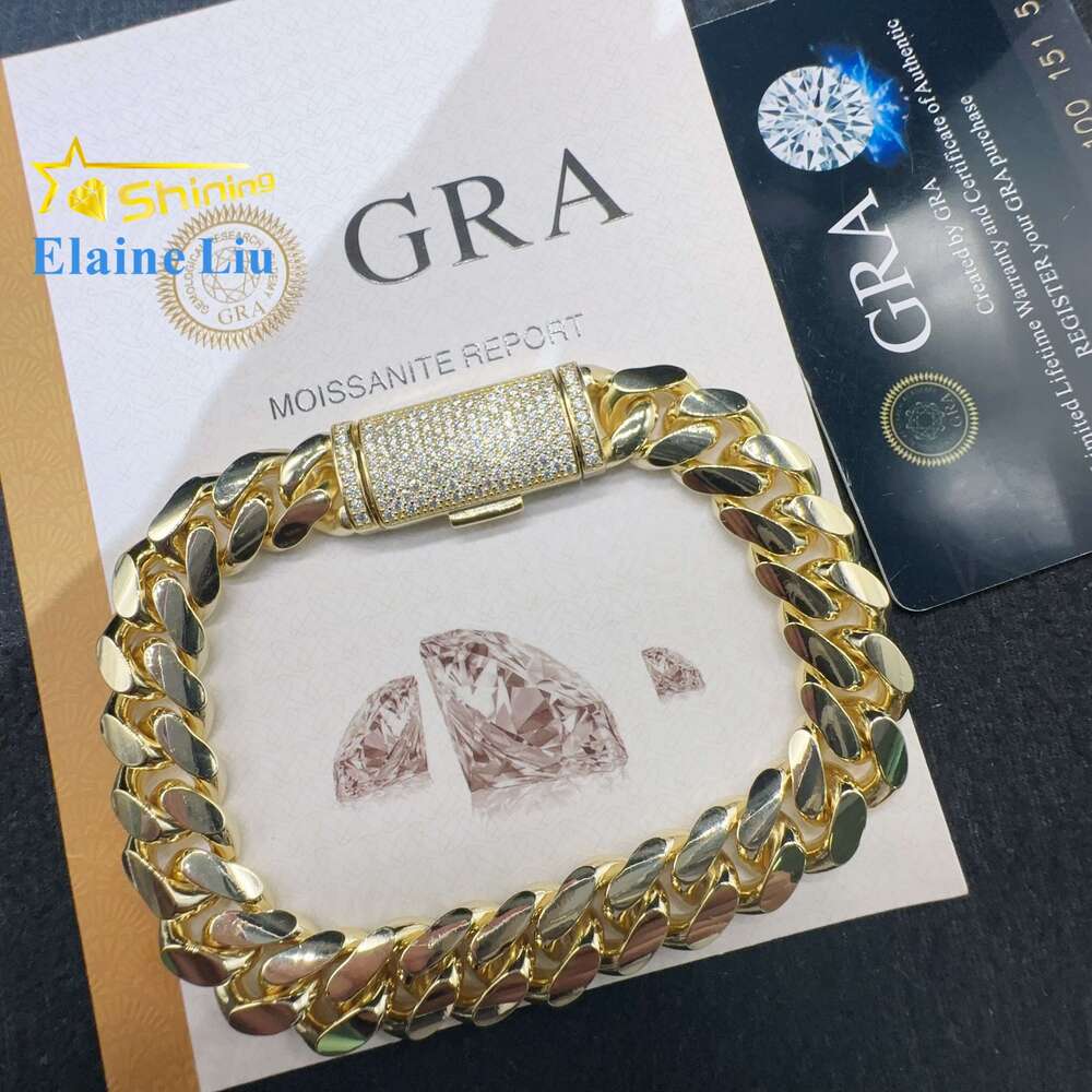 Fashion Sterg Sier VVS Moissanite Lab Dia Clasp Hip Hop Jewelry 14K Real Gold Plated Cuban K Chain Bracelet