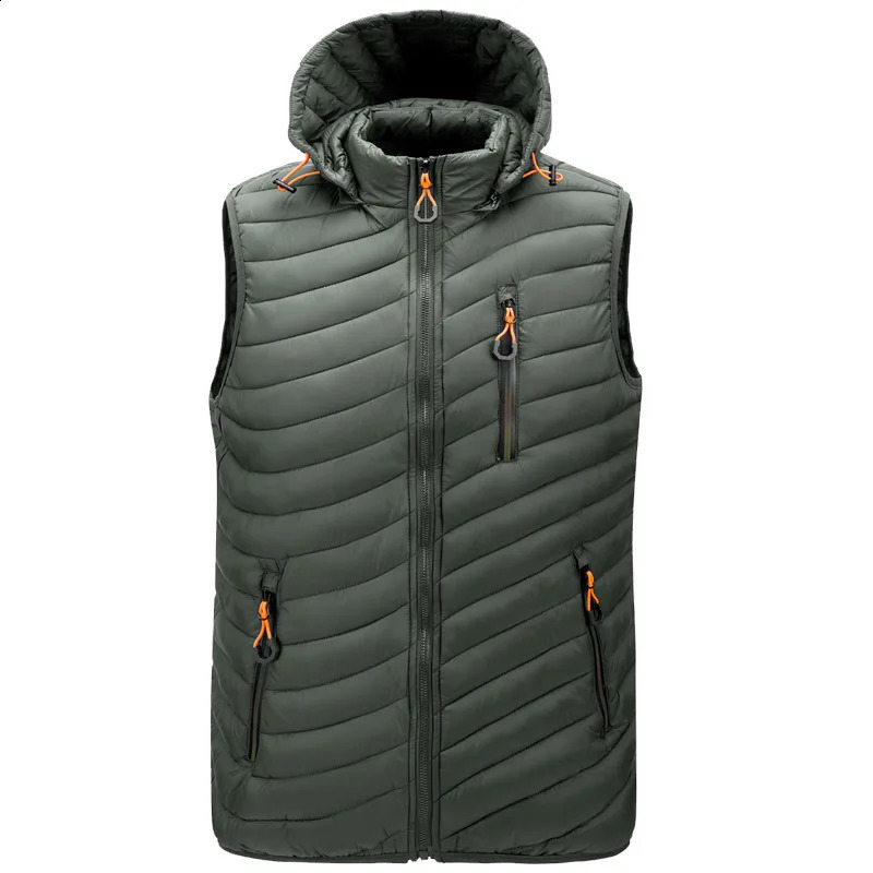 Men Sleeveless Cotton Vests Solid Hooded Vest Jackets Fashion Male Winter Casual Pockets Zipper Waistcoat Windproof Jacket 241021