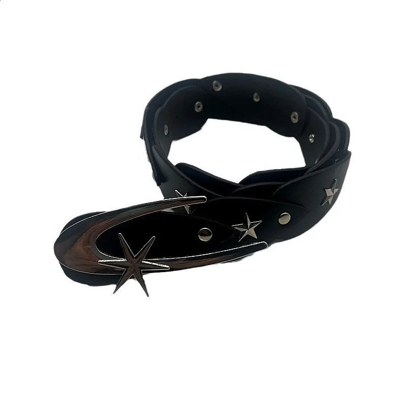 Steampunk belt womens Y2K pentagonal stud belt star western denim emo belt dress Pu leather metal jeans accessories 241021